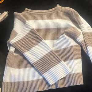 Cozy Striped Knit Sweater - Tan and White